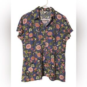 J. Jill Floral Collared Peplum Top Blouse Women’s Small 1/2 Button  Boho Cottage